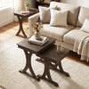 Nesting coffee table set with solid rubber wood legs in brown, perfect for living room or bedroom organization.