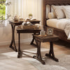 Single nesting coffee table in brown with a geometric design and solid rubber wood legs, ideal for bedside or sofa use.