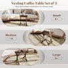 Nesting coffee table set of 3 in brown with solid rubber wood legs, perfect for versatile use in living rooms or.