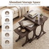 Nesting coffee table set of 3 with solid rubber wood legs in brown, perfect for organizing laptops and magazines.