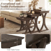 Close-up detail of the nesting coffee table's thick tabletop and rubber wood legs in brown, ensuring durability and.