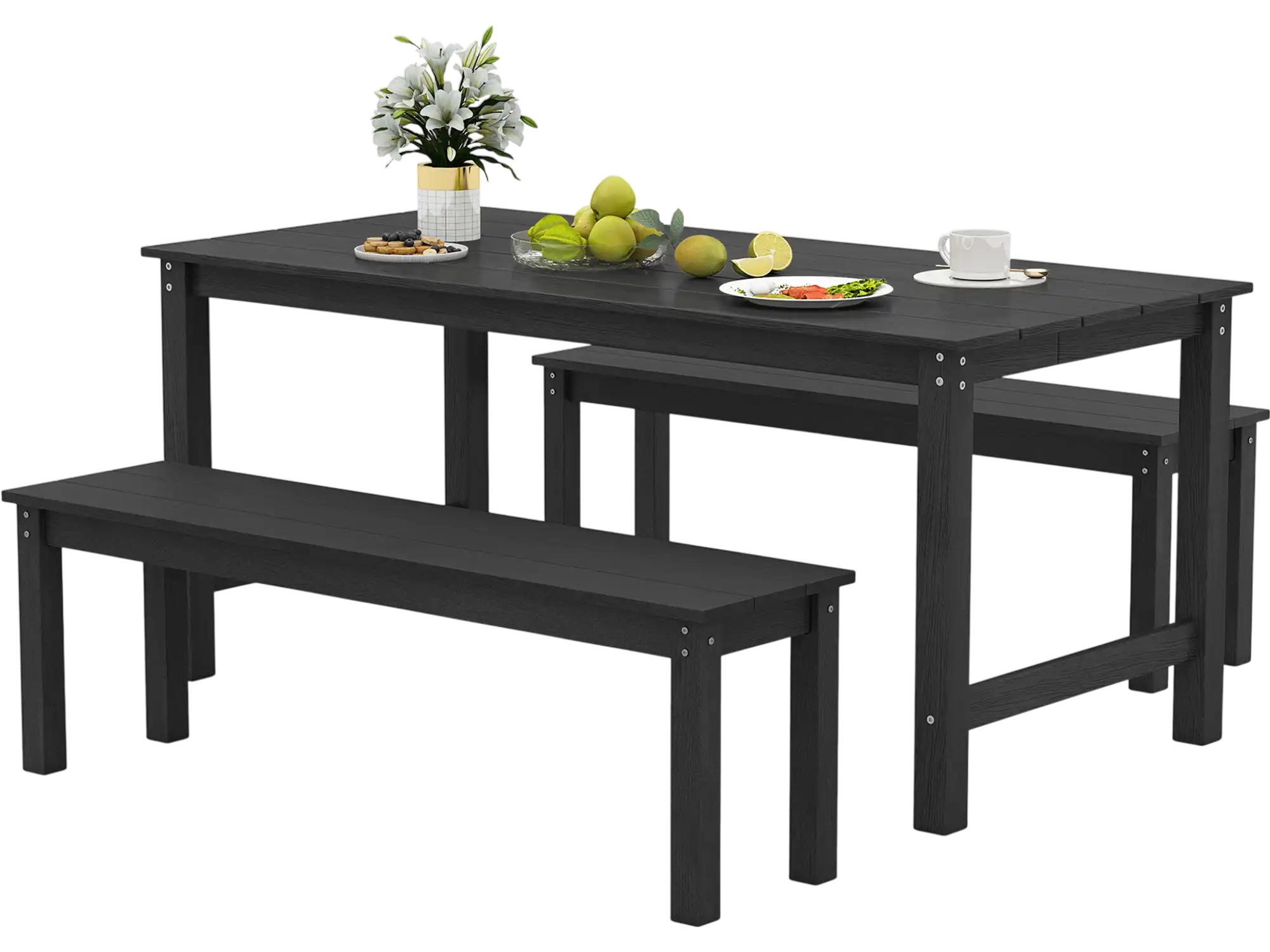 Costway 3-Pc Outdoor Dining Table Set w/ 2 Benches 29270445 New
