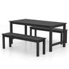 3-piece outdoor dining table set in black with 2 benches, made of all-weather HDPE, ideal for patio or garden use.