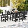 Outdoor dining table set featuring a black HDPE table and two benches, perfect for patio gatherings and meals.