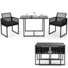 3-piece outdoor dining set featuring a black metal frame, hand-woven PE rattan, and soft cushions, perfect for backyard.