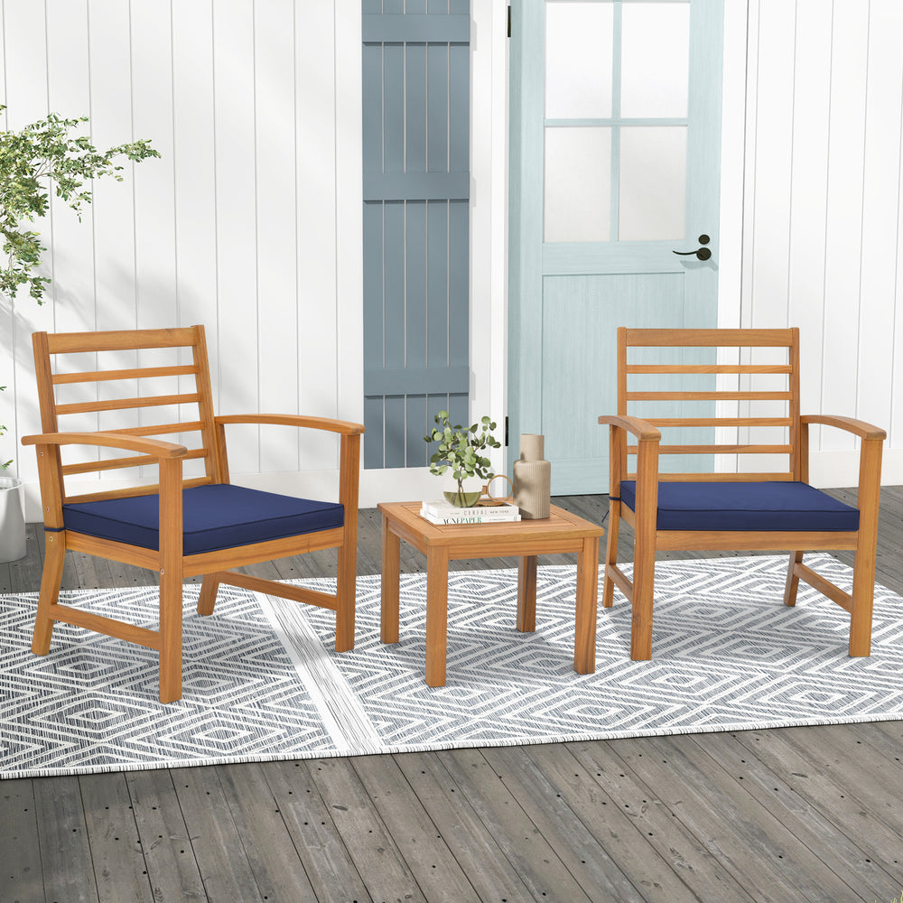 3 Pieces Outdoor Furniture Set with Soft Seat Cushions-Navy - Gallery View 1 of 9
