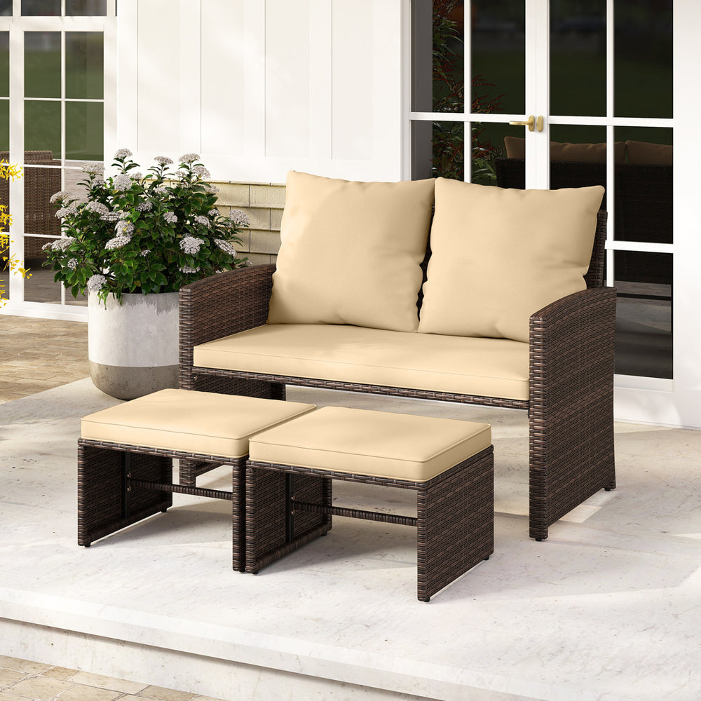 3 Pieces Outdoor Patio PE Wicker Furniture Set with Cushions-Beige - Gallery View 1 of 11