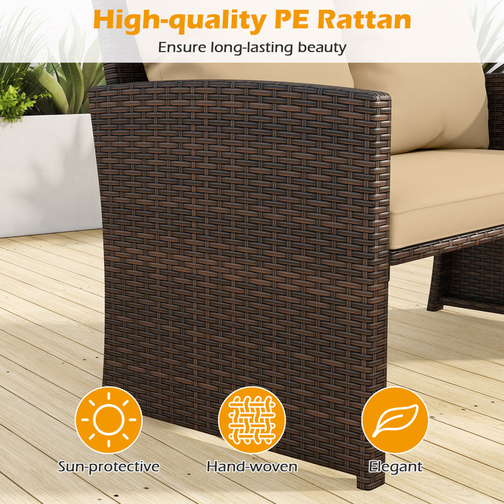 Close-up of the outdoor patio furniture set showcasing high-quality PE rattan, ideal for garden and backyard use.