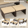 Multifunctional ottomans in beige PE rattan, serving as footrests or extra seats, perfect for outdoor patio use.