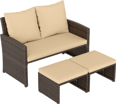 Costway 3-Piece Outdoor Patio PE Wicker Furniture Set with Cushions 22514303 New