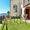 3 pieces outdoor patio bar set featuring brown stools and a glass tabletop, perfect for garden or poolside relaxation.