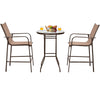 Three-piece outdoor patio bar set featuring a brown steel frame and tempered glass tabletop, ideal for garden or.