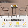 3-piece outdoor patio bar set with brown fast-drying fabric and rustproof steel frame, ideal for garden or poolside use.