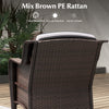 Side view of a comfortable outdoor chair made of mix brown PE rattan, featuring a contoured backrest and gray cushion.