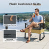 Gray plush cushioned rocking chair from a 3-piece outdoor rattan set, perfect for garden and backyard relaxation.