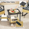 2-tier side table with tempered glass top and rattan shelf, perfect for outdoor garden or backyard use.