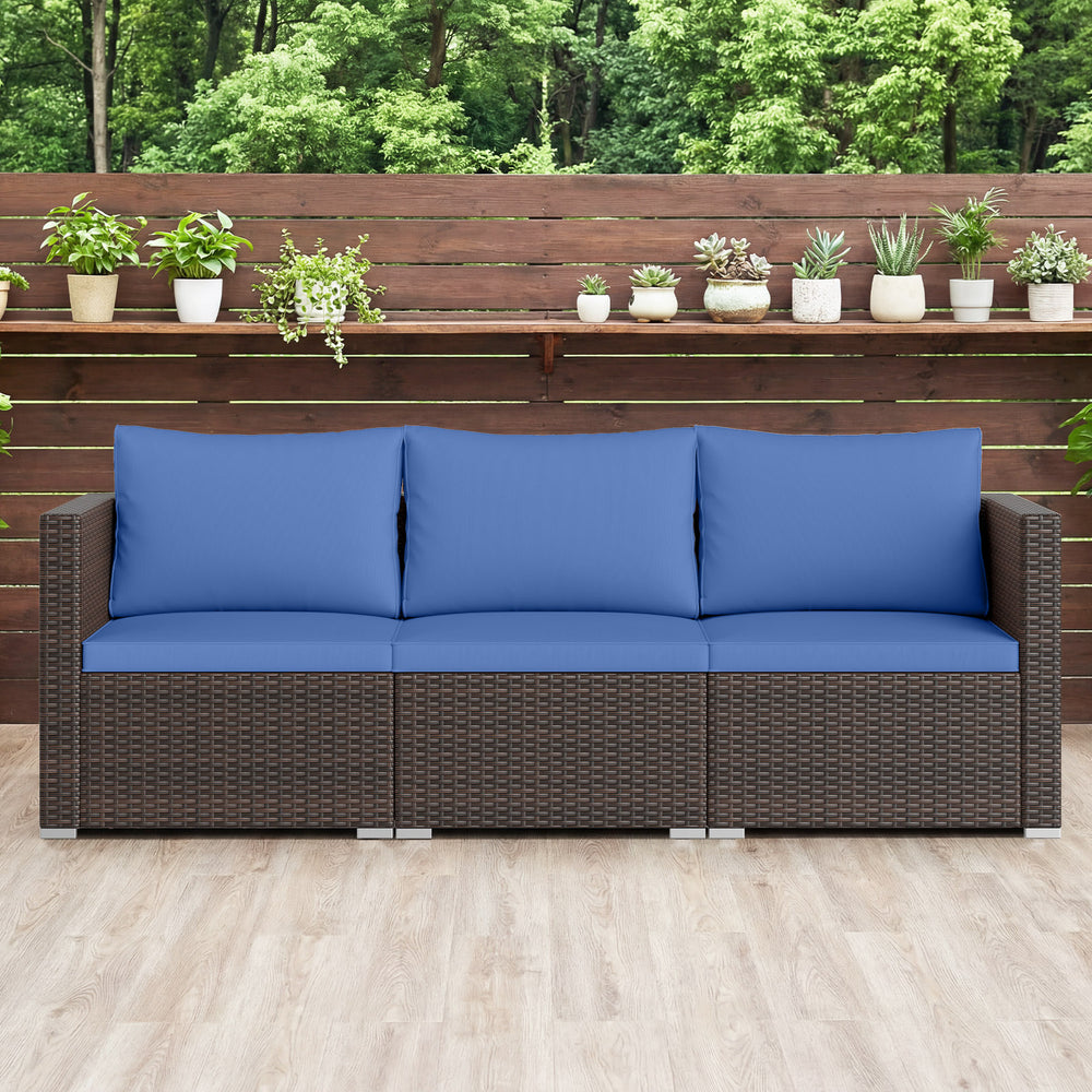 3 Pieces Outdoor Sectional Sofa Set with Soft Cushions-Navy - Gallery View 1 of 10