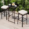 Bar height table with a tempered glass top and sturdy metal frame, ideal for outdoor dining on the patio or garden.