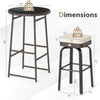 Bar height table and swivel chair set with PE rattan, tempered glass top, and sponge-filled cushions for outdoor use.
