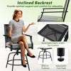 High top patio bar set featuring rattan wicker chairs with inclined backrests and breathable fabric for outdoor comfort.