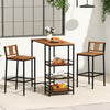 Outdoor wood bar set featuring acacia wood table and metal frame with 3-tier storage, ideal for backyard or balcony use.