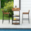 Outdoor wood bar set featuring acacia wood and metal frame, with a spacious tabletop and 3-tier storage shelf for patio.