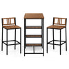 Outdoor wood bar set featuring acacia wood and metal frame, includes a bar table and two stools for backyard gatherings.