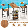 3-piece outdoor bar set featuring acacia wood table and metal frame, ideal for poolside or balcony use with storage.