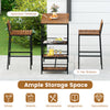Outdoor wood bar set featuring a spacious tabletop, 3-tier storage shelf, and sturdy metal frame for backyard.