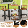 3-piece outdoor wood bar set featuring acacia wood, metal frame, and 3-tier storage shelf for backyard relaxation.