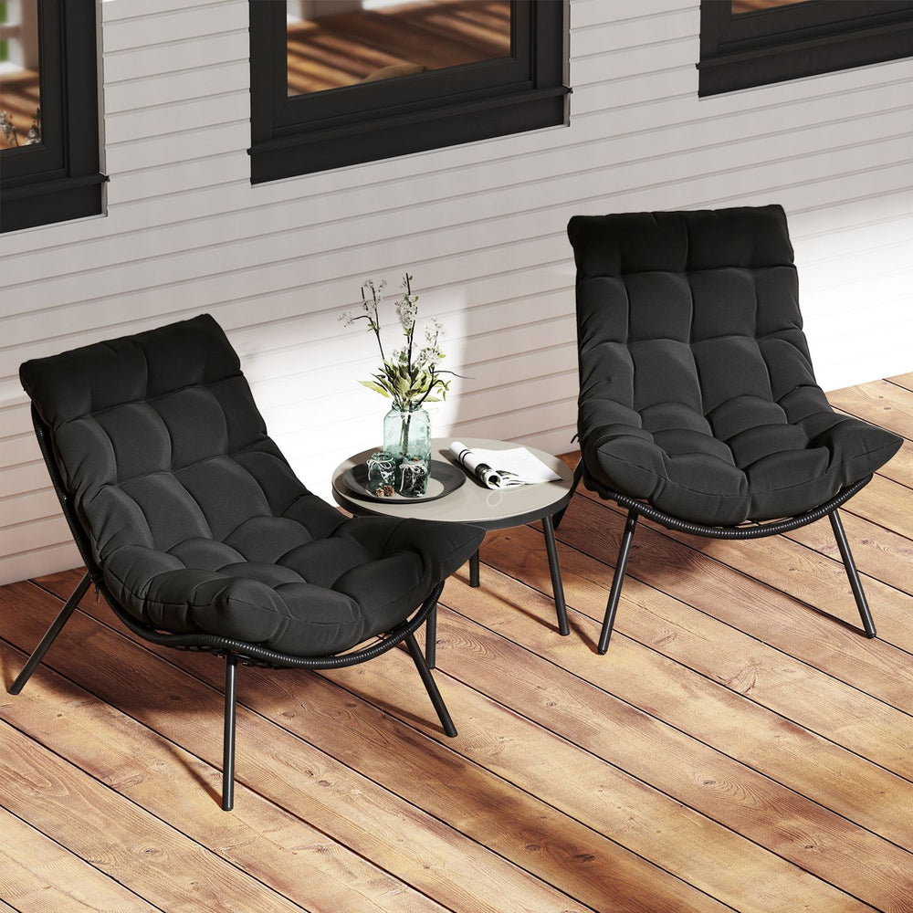 3 Pieces PE Rattan Conversation Set with Cushioned Papasan Chairs-Black - Gallery View 1 of 12