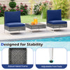 Navy blue PE rattan conversation chairs with tempered glass coffee table, ideal for garden and patio relaxation.