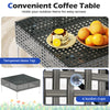 Tempered glass top coffee table with PE rattan design and suction cups, perfect for outdoor patio use.
