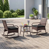 Close-up view of the soft sponge cushion on a black PE wicker rocking chair, designed for comfort and style on the porch.
