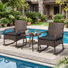 Two ergonomic armchairs with black cushions and a 2-tier side table, perfect for relaxing on the patio or porch.