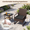 Black PE wicker rocking chair with ergonomic armrests and contoured backrest, perfect for porch relaxation.
