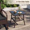 2-tier side table with wipe-clean tempered glass top, perfect for storing drinks and outdoor essentials on the patio.