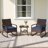 3 Pieces PE Wicker Rocking Bistro Set with 2-Tier Side Table Cushions and Ergonomic Armchairs for Porch-Navy - Gallery View 1 of 11