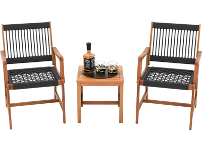 Costway 3-Pc Acacia Wood Patio Furniture Set Armchairs Coffee Table 31298765 New