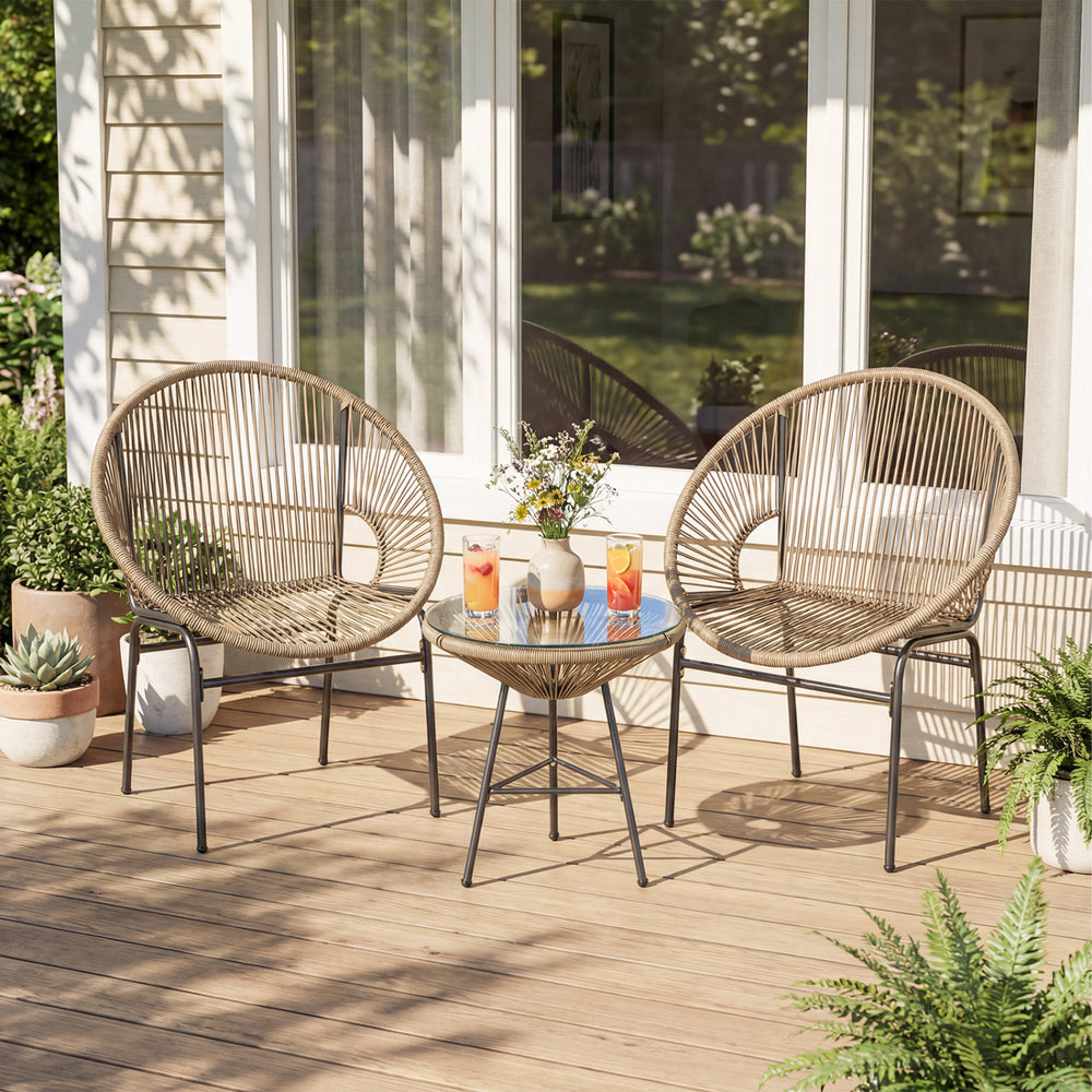 3 Pieces Patio Acapulco Furniture Bistro Set with Glass Table-Brown - Gallery View 1 of 10