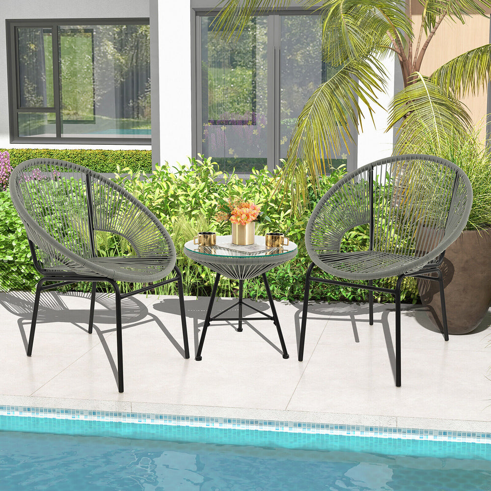 3 Pieces Patio Acapulco Furniture Bistro Set with Glass Table-Gray - Gallery View 1 of 10