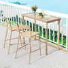 Patio bar table set featuring a height table and two armless chairs, perfect for outdoor relaxation by the poolside.