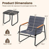 Dimensions of the 3 Pieces Patio Bistro Set, featuring a gray chair and side table for outdoor comfort and stability.