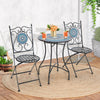 3-piece patio bistro set with mosaic pattern, featuring folding chairs and a heavy-duty metal frame for indoor or.