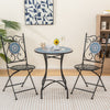 3-piece patio bistro set featuring a mosaic pattern, with folding chairs and a stable metal frame for indoor or outdoor.