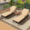 Patio chaise lounge set featuring adjustable backrests, durable PE rattan, and acacia wood, perfect for poolside.