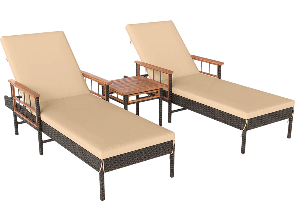 3 Pieces Patio Chaise Lounge Set for Poolside Backyard Porch