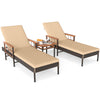 Two adjustable chaise lounges with soft cushions and a side table, made of PE rattan and acacia wood, perfect for.