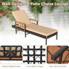 Patio chaise lounge with adjustable backrest, made of durable PE rattan and acacia wood, ideal for poolside relaxation.