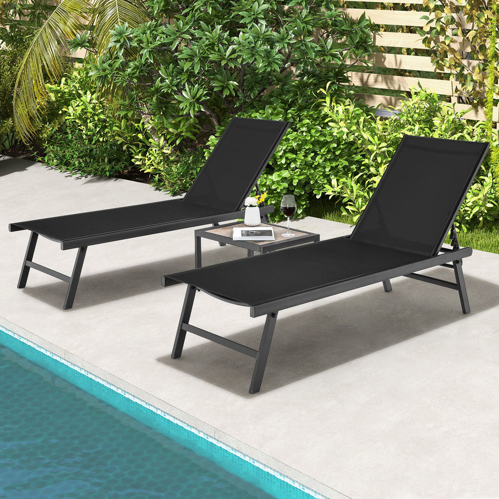 3 Pieces Patio Chaise Lounge Chair and Table Set for Poolside Yard-Black - Gallery View 1 of 10